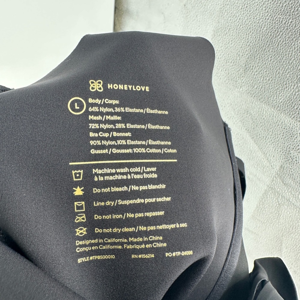 Honeylove Mid-Thigh Bodysuit L Black Allover Sculpting Built-in Wireless Bra - Picture 9 of 10